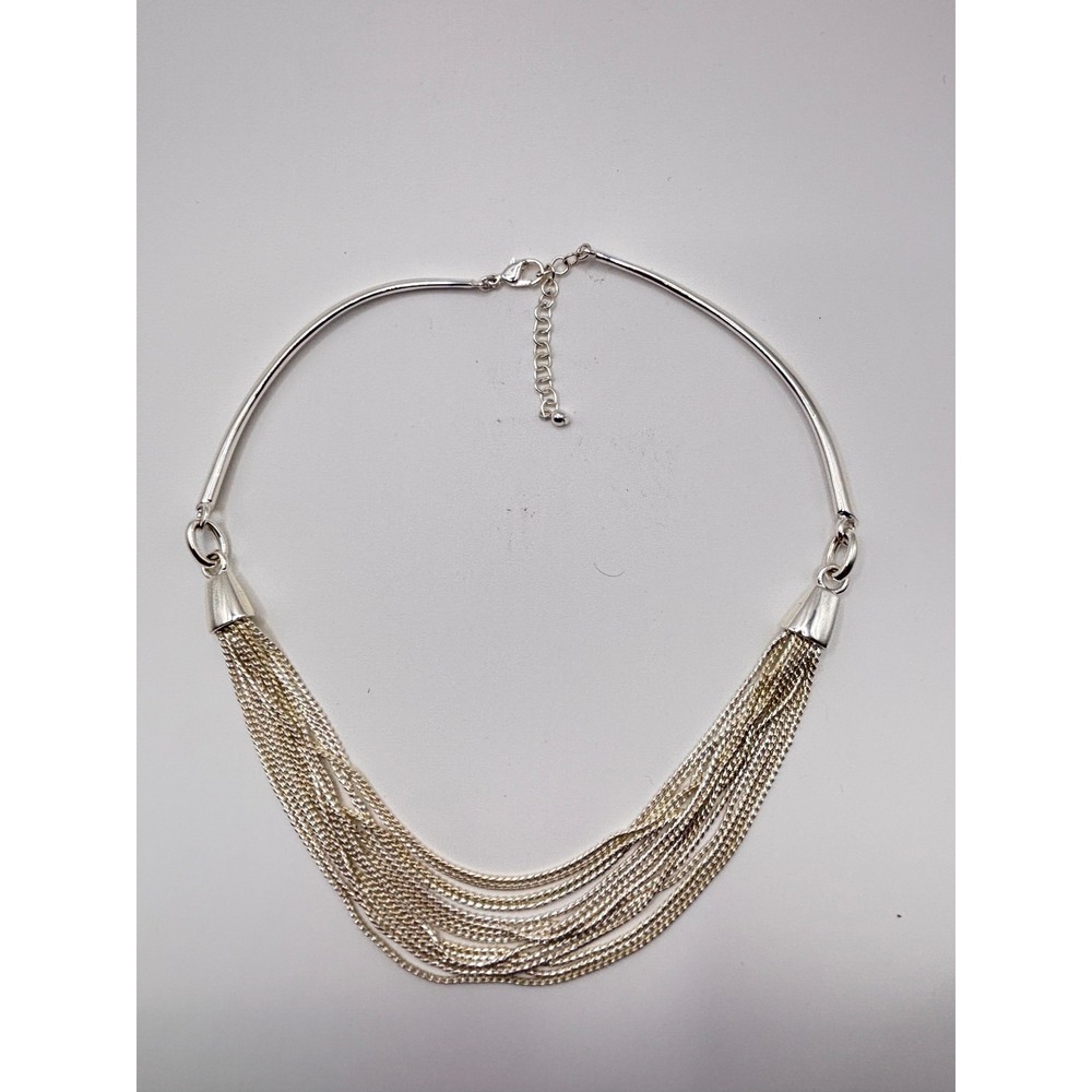 Napier Silver Tone Multi Strand Liquid Chain Collar Necklace 16‎ Inch Waterfall